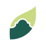 Eco Centro logo with silhouette of Alamo superimposed on a green leaf