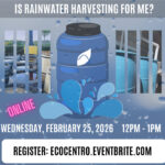 Event calendar entry for February 2026, featuring a class on rainwater harvesting on the 25th.