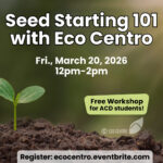 March calendar graphic for Eco Centro class on the 20th.