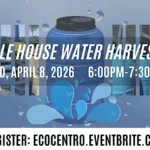 April 2026 calendar entry highlighting whole house water harvesting on the 8th.