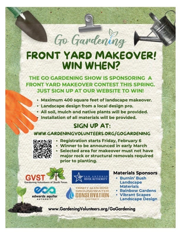 March calendar registration instructions for GVST Go Gardening yard makeover, awarded to a lucky winner on the 14th.
