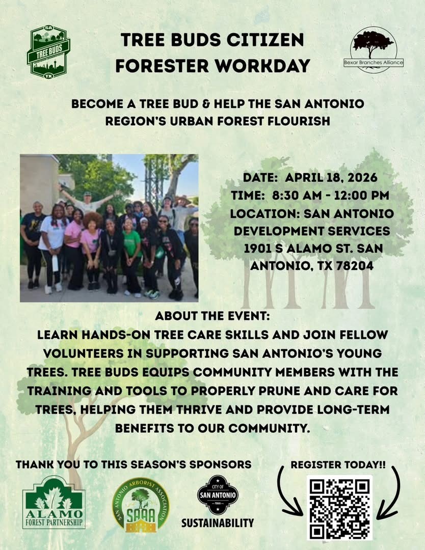 April calendar entry for Tree Buds workday on the 18th.